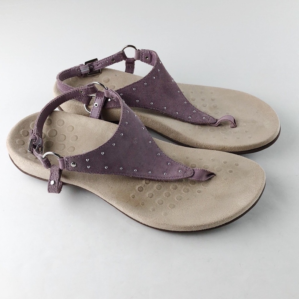 Vionic Rest Margot Studs Suede T-Strap Sandal Sz 8W